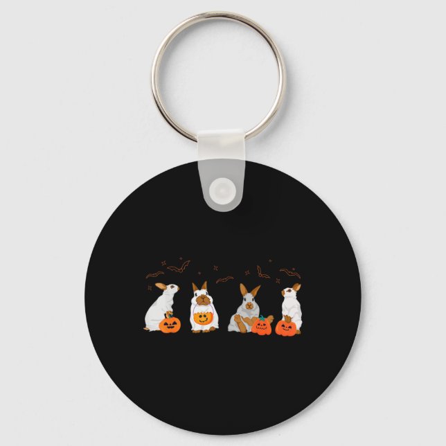 Cute Fall Ghost Bunny Rabbit Halloween Costume Key Ring (Front)
