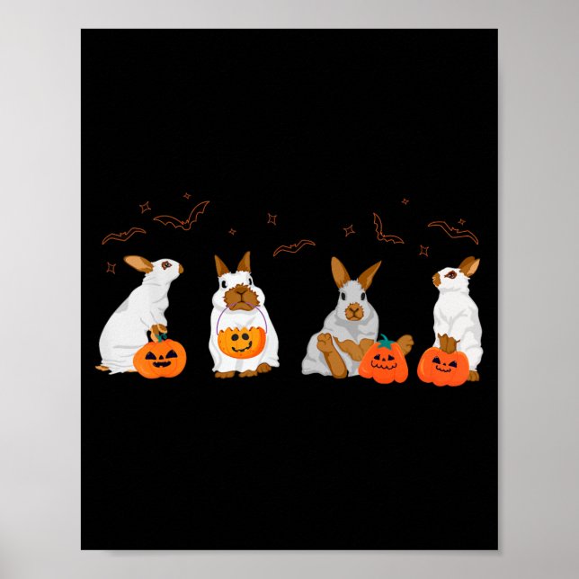 Cute Fall Ghost Bunny Rabbit Halloween Costume Poster (Front)