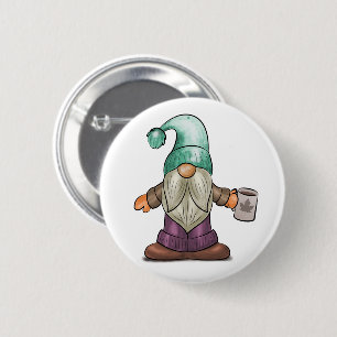 Cute Fall Gnome with Coffee Mug 6 Cm Round Badge
