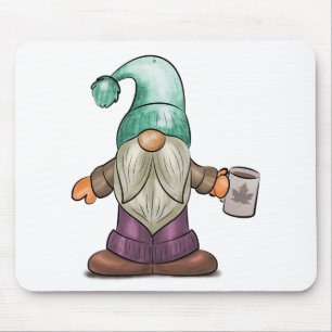 Cute Fall Gnome with Coffee Mug Mouse Pad