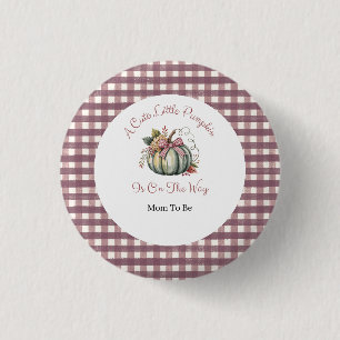 Cute Fall Green & Plum Pumpkin Themed Baby Shower 3 Cm Round Badge