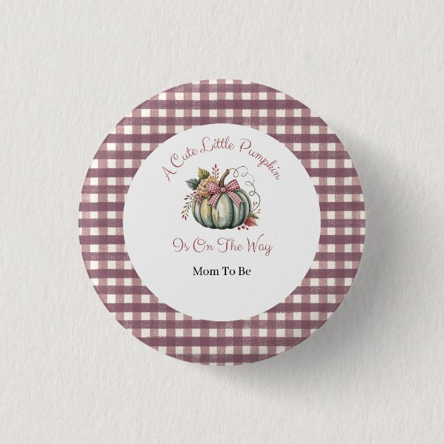 Cute Fall Green & Plum Pumpkin Themed Baby Shower  3 Cm Round Badge (Front)