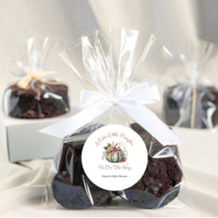 Cute Fall Green & Plum Pumpkin Themed Baby Shower  Classic Round Sticker