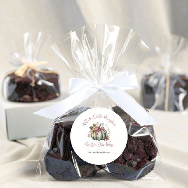 Cute Fall Green & Plum Pumpkin Themed Baby Shower  Classic Round Sticker (Creator Uploaded)