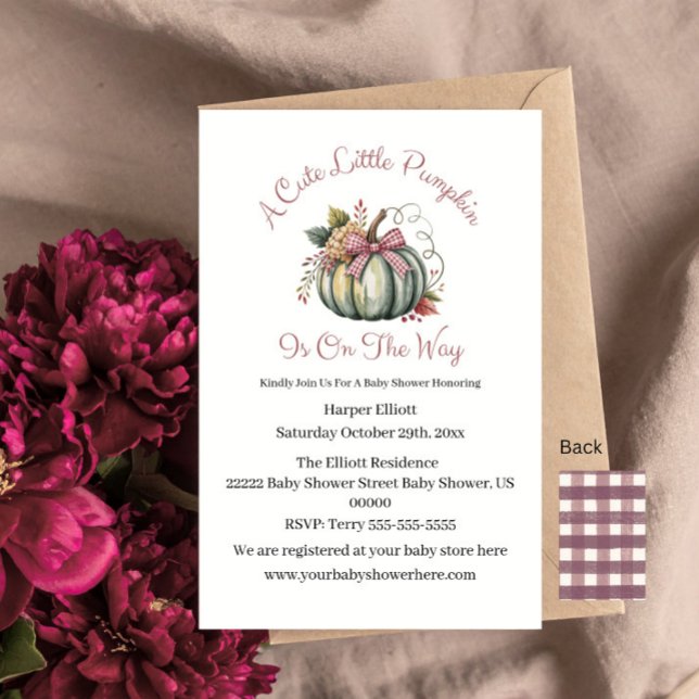 Cute Fall Green & Plum Pumpkin Themed Baby Shower Invitation (Creator Uploaded)