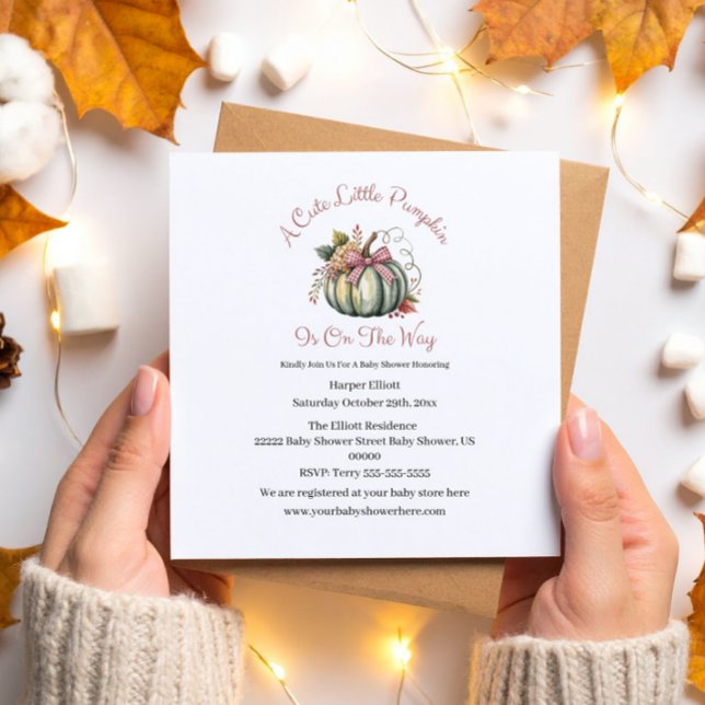 Cute Fall Green & Plum Pumpkin Themed Baby Shower Magnetic Invitation (Creator Uploaded)