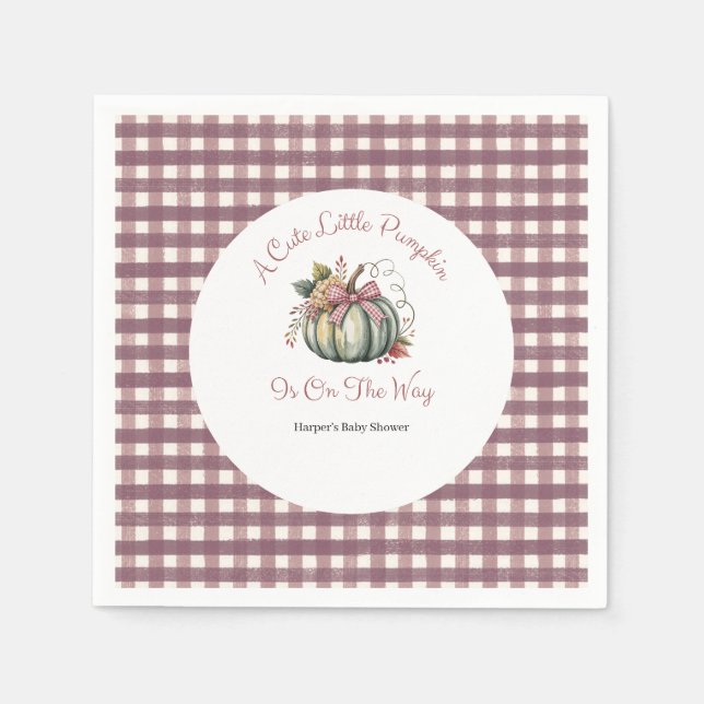 Cute Fall Green & Plum Pumpkin Themed Baby Shower Napkin (Front)
