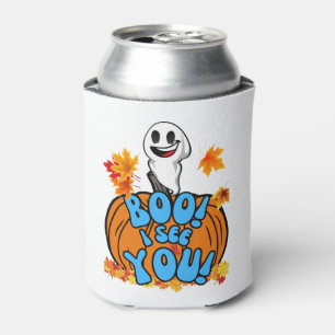 Cute Fall Halloween ghost Boo! I see You! Sticker Can Cooler