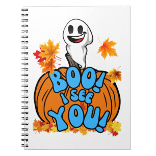 Cute Fall Halloween ghost Boo! I see You! Sticker Notebook