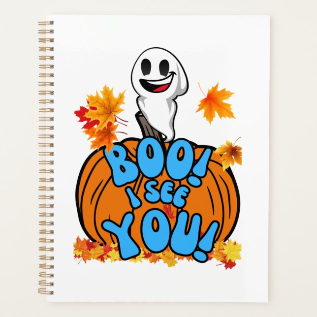 Cute Fall Halloween ghost Boo! I see You! Sticker Planner (Front)