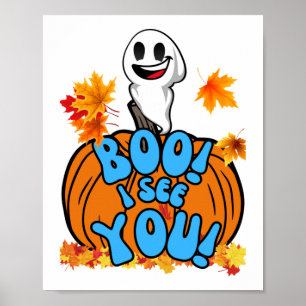 Cute Fall Halloween ghost Boo! I see You! Sticker Poster