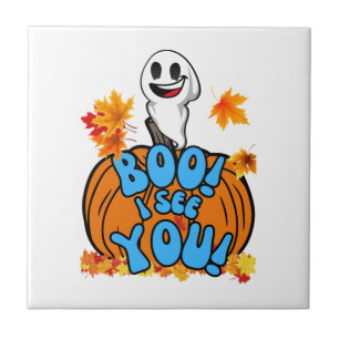 Cute Fall Halloween ghost Boo! I see You! Sticker Tile