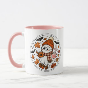 Cute Fall Halloween Ghost with Hot Cocoa Mug