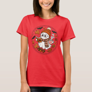 Cute Fall Halloween Ghost with Hot Cocoa T-Shirt