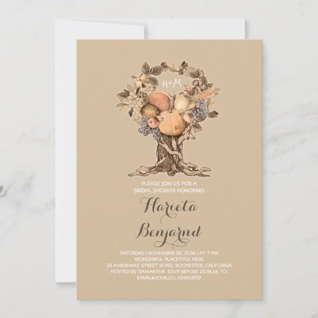 cute fall harvest tree bridal shower invitation (Front)