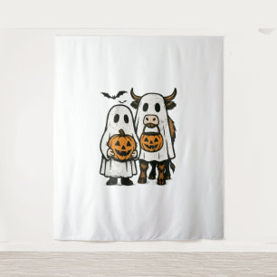 Cute Fall Highland Cow Ghost Halloween 2 Tapestry
