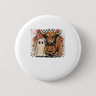 Cute Fall Highland Cow Ghost Halloween 6 Cm Round Badge
