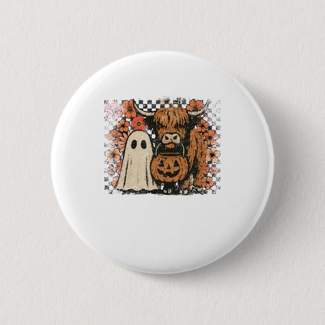 Cute Fall Highland Cow Ghost Halloween 6 Cm Round Badge (Front)