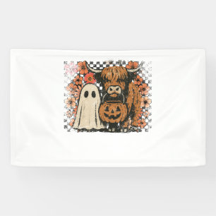 Cute Fall Highland Cow Ghost Halloween Banner