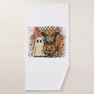 Cute Fall Highland Cow Ghost Halloween Bath Towel