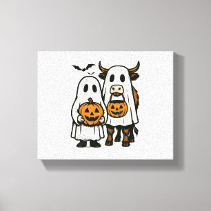 Cute Fall Highland Cow Ghost Halloween Canvas Print