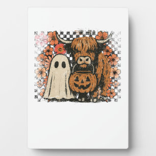 Cute Fall Highland Cow Ghost Halloween Plaque