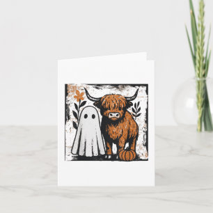 Cute Fall Highland Cow Ghost Spooky Season Funny _ Card