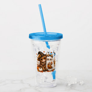 Cute Fall Highland Cow Spooky Ghost Autumn Pumpkin Acrylic Tumbler