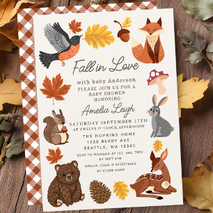 Cute Fall in Love Animals Autumn Baby Shower  Invitation