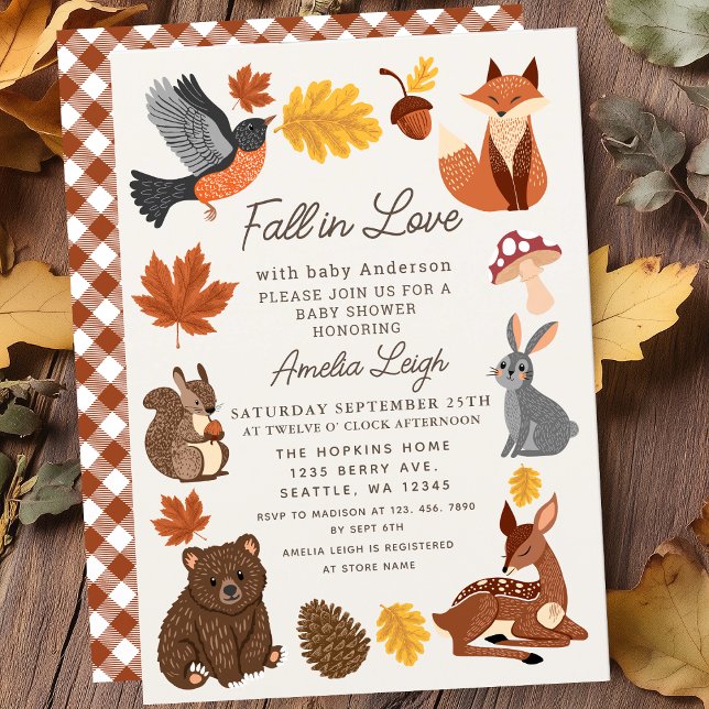Cute Fall in Love Animals Autumn Baby Shower  Invitation (Creator Uploaded)