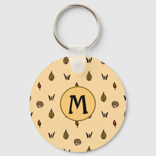 Cute Fall Leaves Acorns Pattern Custom Mono Square Key Ring