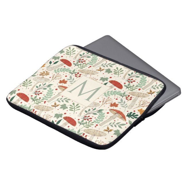 Cute Fall Mushrooms and Leaves Illustration Laptop Sleeve (Front Top)