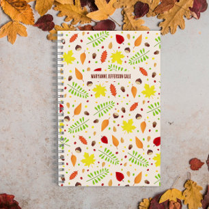 Cute fall pattern with colourful leaves and nuts notebook