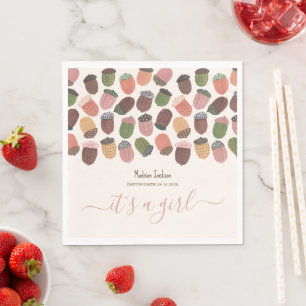 Cute Fall Pink Acorns girl Baby Shower Party Napkin