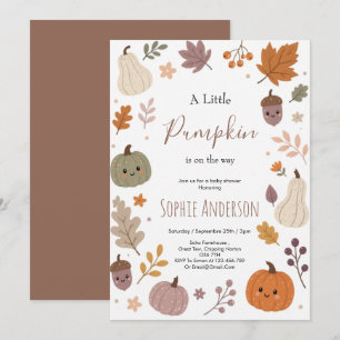Cute Fall Pumpkin Botonical Foliage Baby Shower Invitation