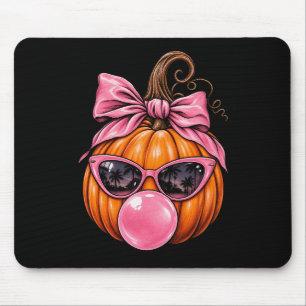 Cute Fall Pumpkin Bubblegum Mouse Pad Pink Bow