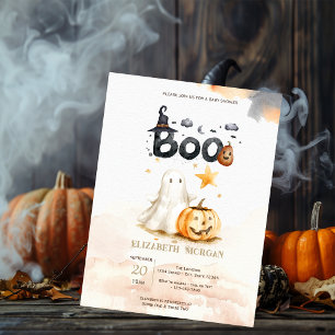 Cute Fall Pumpkin Ghost Bow Boo Baby Shower Invitation
