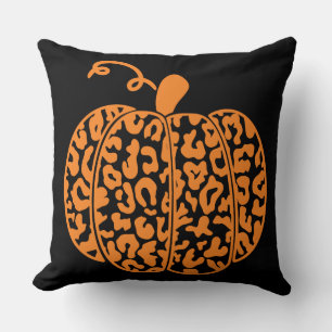 Cute Fall Pumpkin Leopard Print Throw Pillow