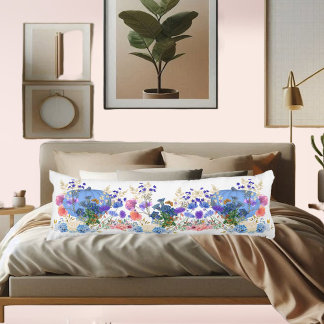 Cute Fall Pumpkin Pastel Blue Botanical Watercolor Body Cushion