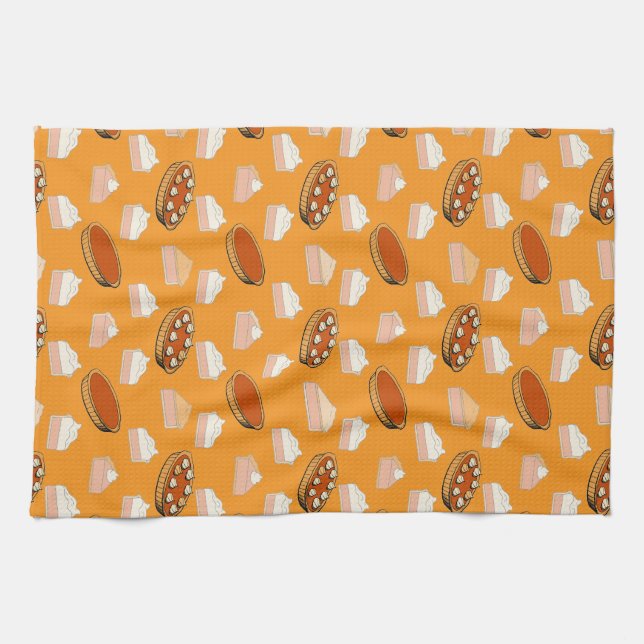 Cute Fall Pumpkin Pies Pattern Happy Thanksgiving  Tea Towel (Horizontal)
