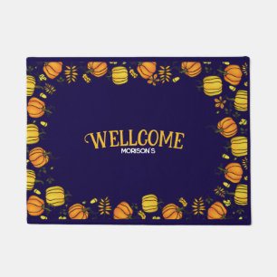 Cute  Fall pumpkins boarder Happy  Doormat