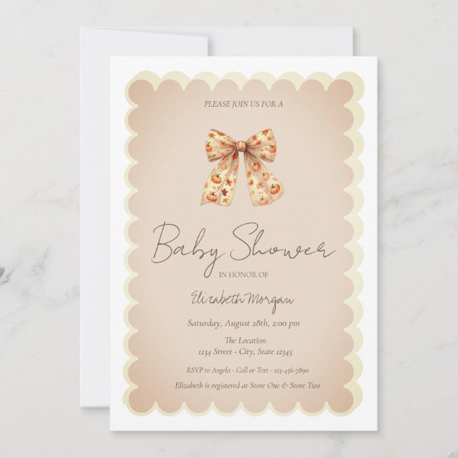 Cute Fall Pumpkins Bow Baby Shower  Invitation (Front)