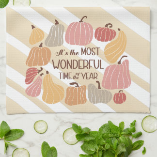 Cute Fall pumpkins quotes bohemian Tea Towel