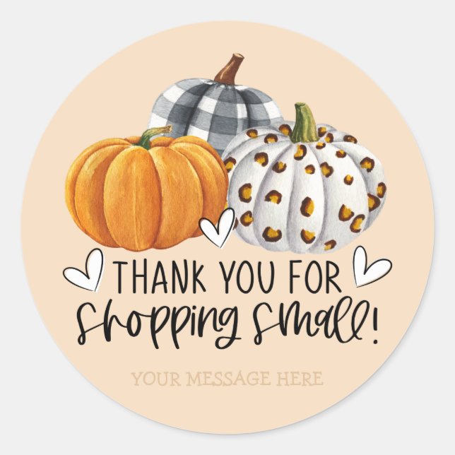 Cute Fall Pumpkins Thank You Shop Small Business Classic Round Sticker (Front)