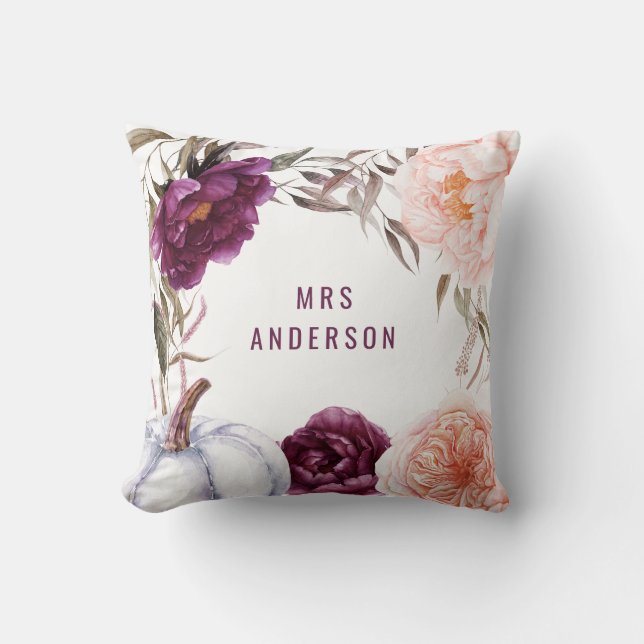 cute fall purple pink floral elegant personalised cushion (Front)