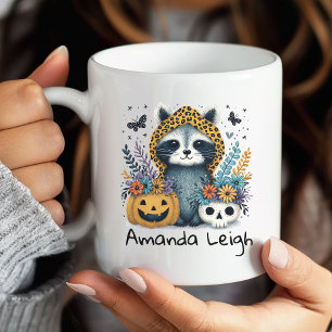 Cute Fall Raccoon Halloween Floral Mug