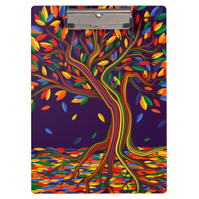 Cute Fall Rainbow Tree Purple Autumn Thanksgiving Clipboard (Front)