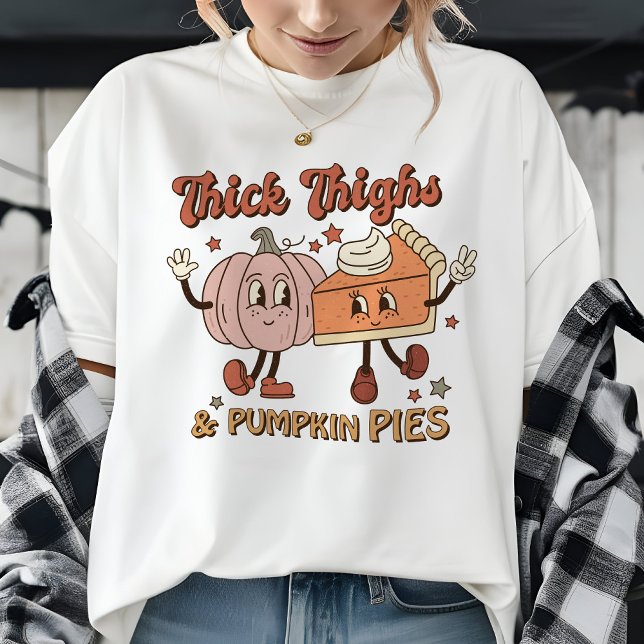 Cute Fall Retro Thick Thighs and Pumpkin Pies Tri-Blend Shirt (Creator Uploaded)