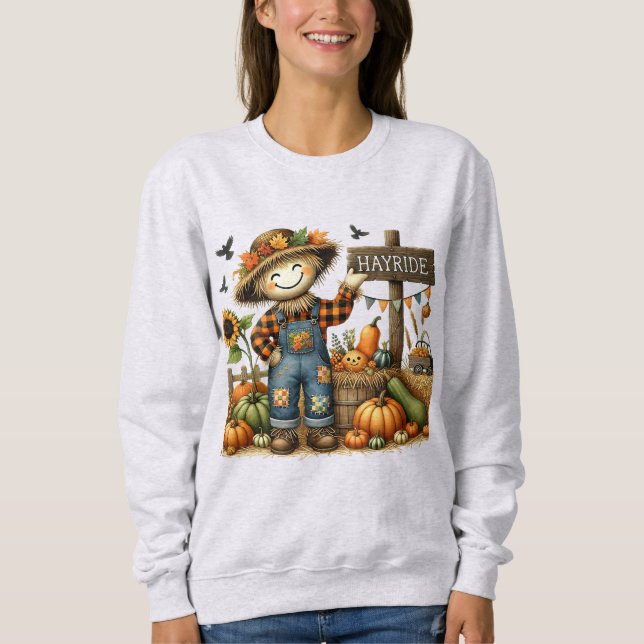 Cute Fall Scarecrow Ladies Sweatshirt (Front)