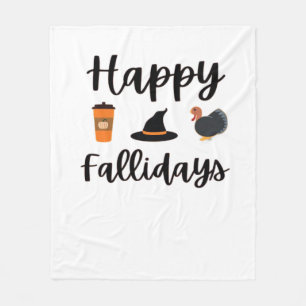 Cute Fall season Happy Fallidays Thanksgiving Hall Fleece Blanket